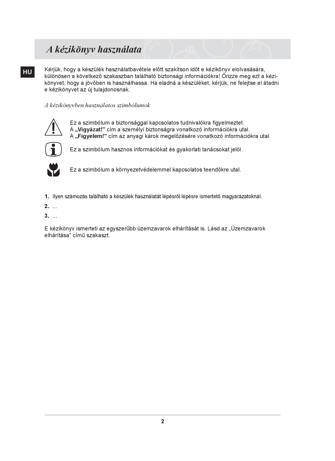 Samsung C61R2AEE/XEH, C61R2AEEP/XEH manual Kézikönyv használata, Kézikönyvben használatos szimbólumok 