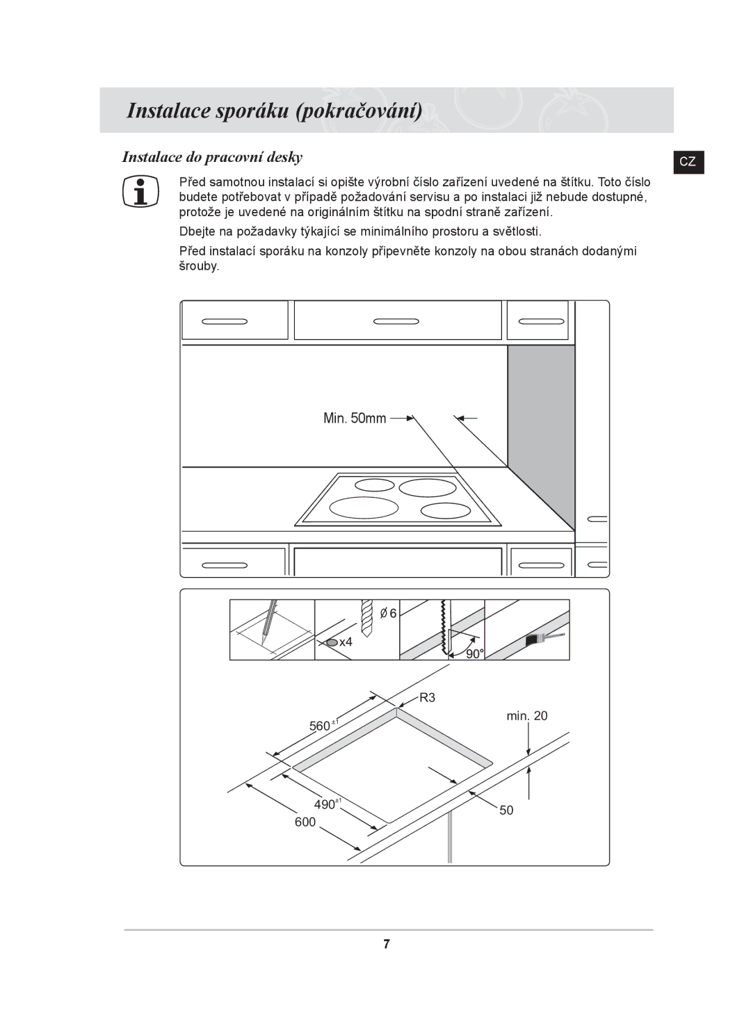 Samsung C61R2AEE/XEH manual Instalace do pracovní desky 