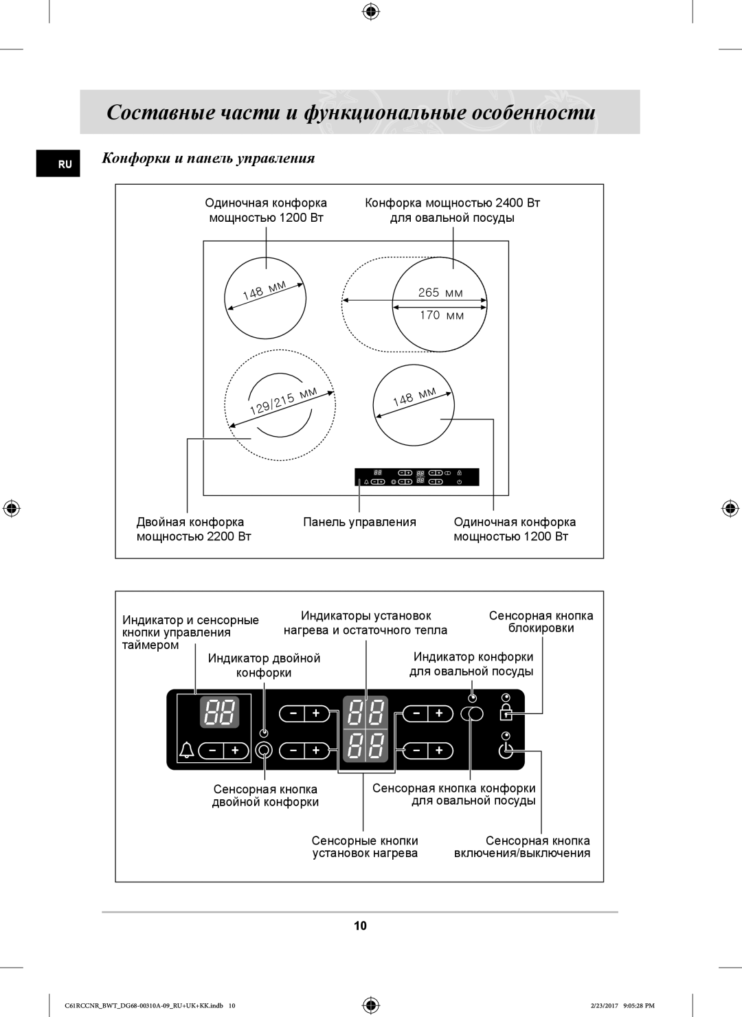 Samsung C61R1CCMN/BWT, C61R2CAST/BOL manual Составные части и функциональные особенности, Конфорки и панель управления 