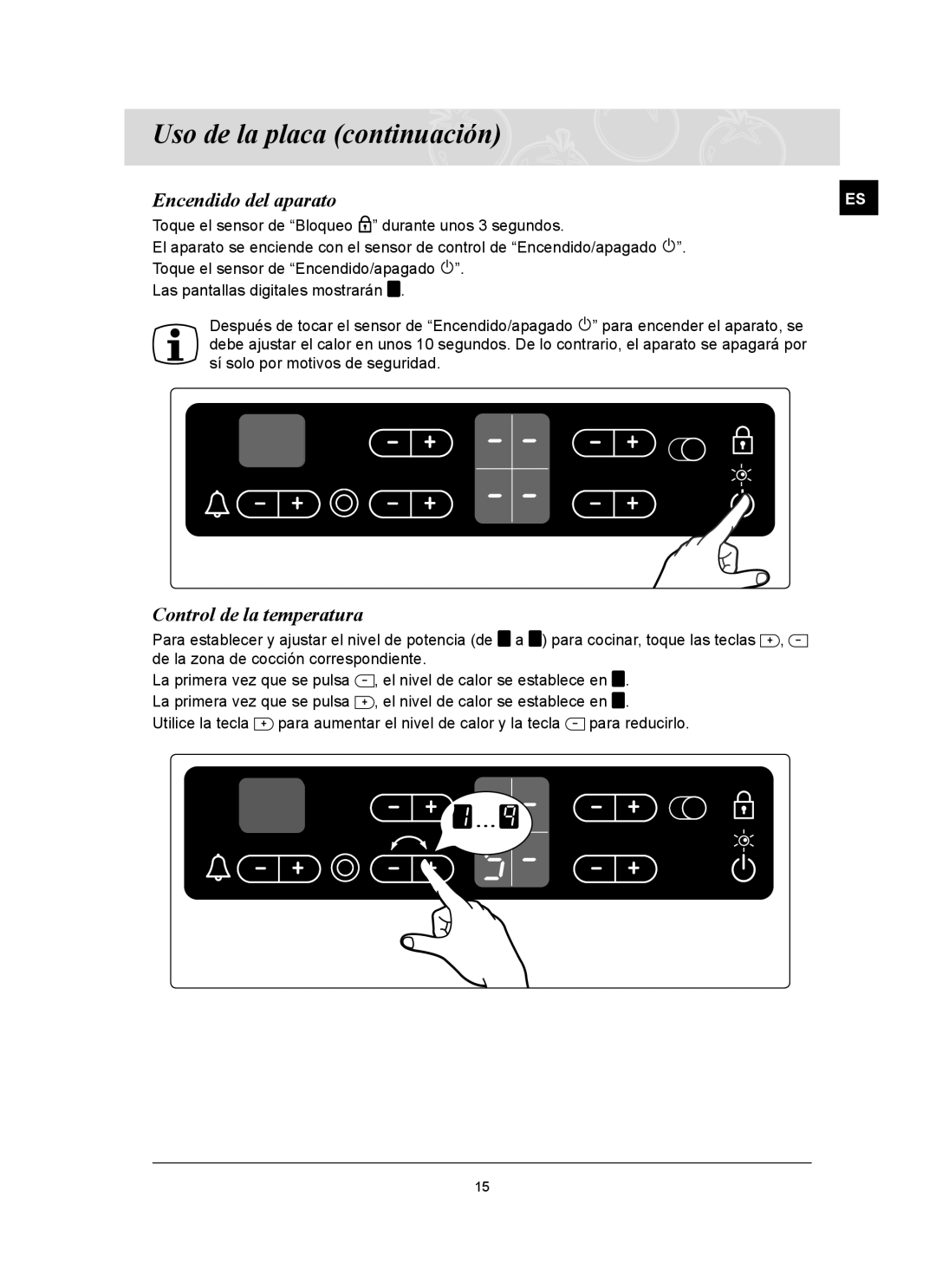 Samsung C61R2CAST/XEC manual Encendido del aparato, Control de la temperatura 