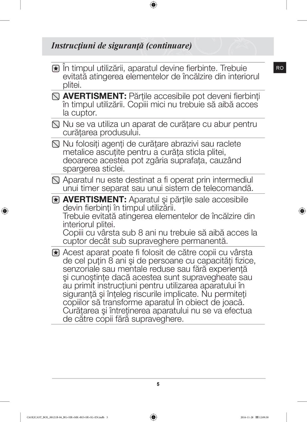 Samsung C61R2CCN/XEH, C61R2CCN/BOL, C61R2CAST/BOL manual Instrucţiuni de siguranţă continuare 