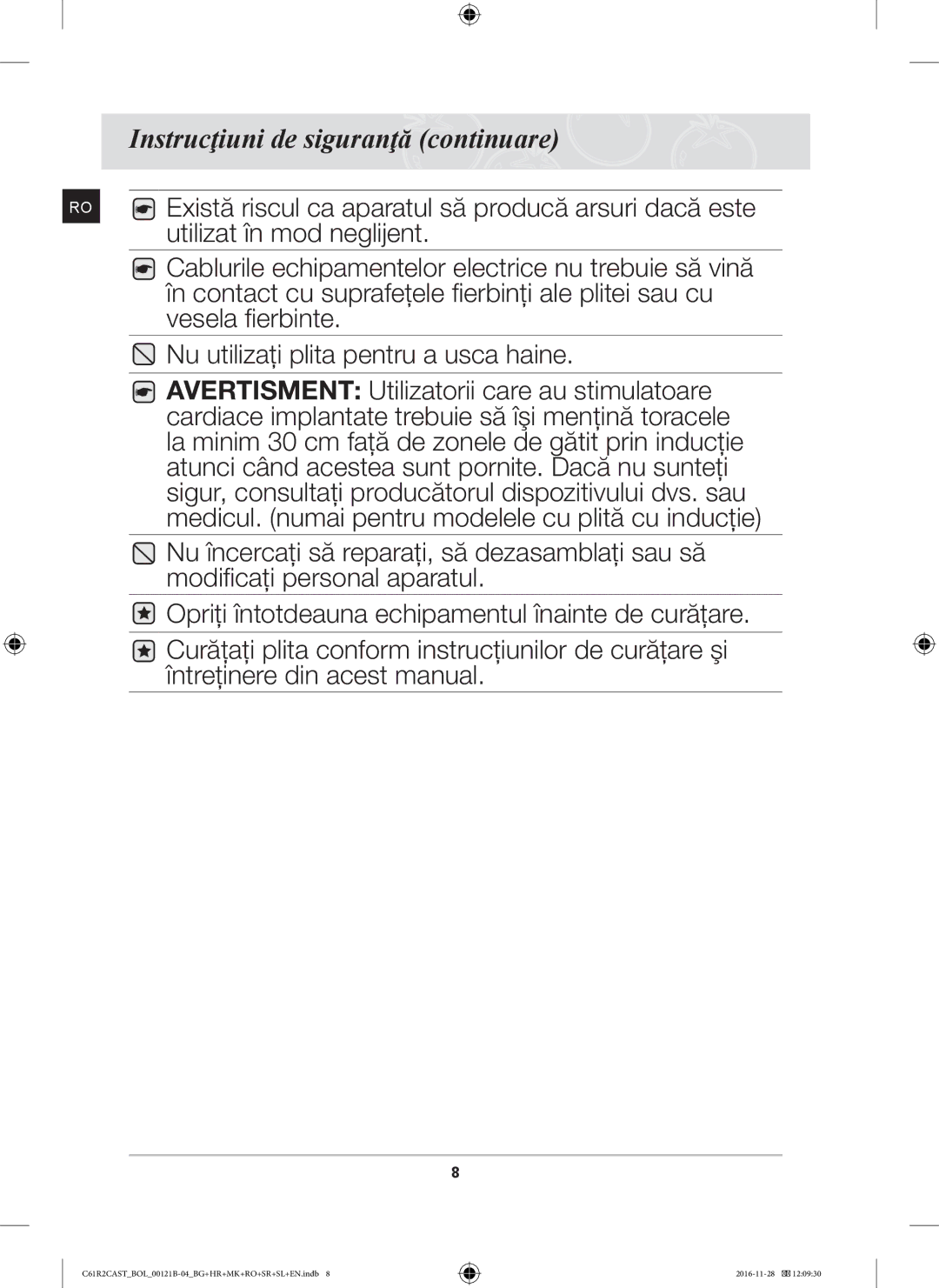 Samsung C61R2CCN/XEH, C61R2CCN/BOL, C61R2CAST/BOL manual Există riscul ca aparatul să producă arsuri dacă este 