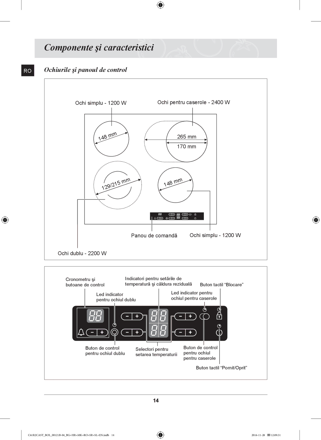 Samsung C61R2CCN/XEH, C61R2CCN/BOL, C61R2CAST/BOL manual Componente şi caracteristici, Ochiurile şi panoul de control 