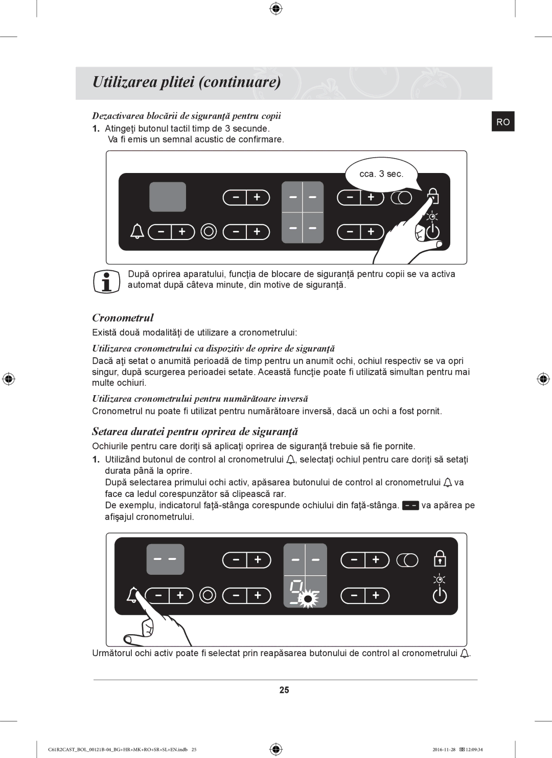 Samsung C61R2CAST/BOL, C61R2CCN/BOL, C61R2CCN/XEH manual Cronometrul, Setarea duratei pentru oprirea de siguranţă 