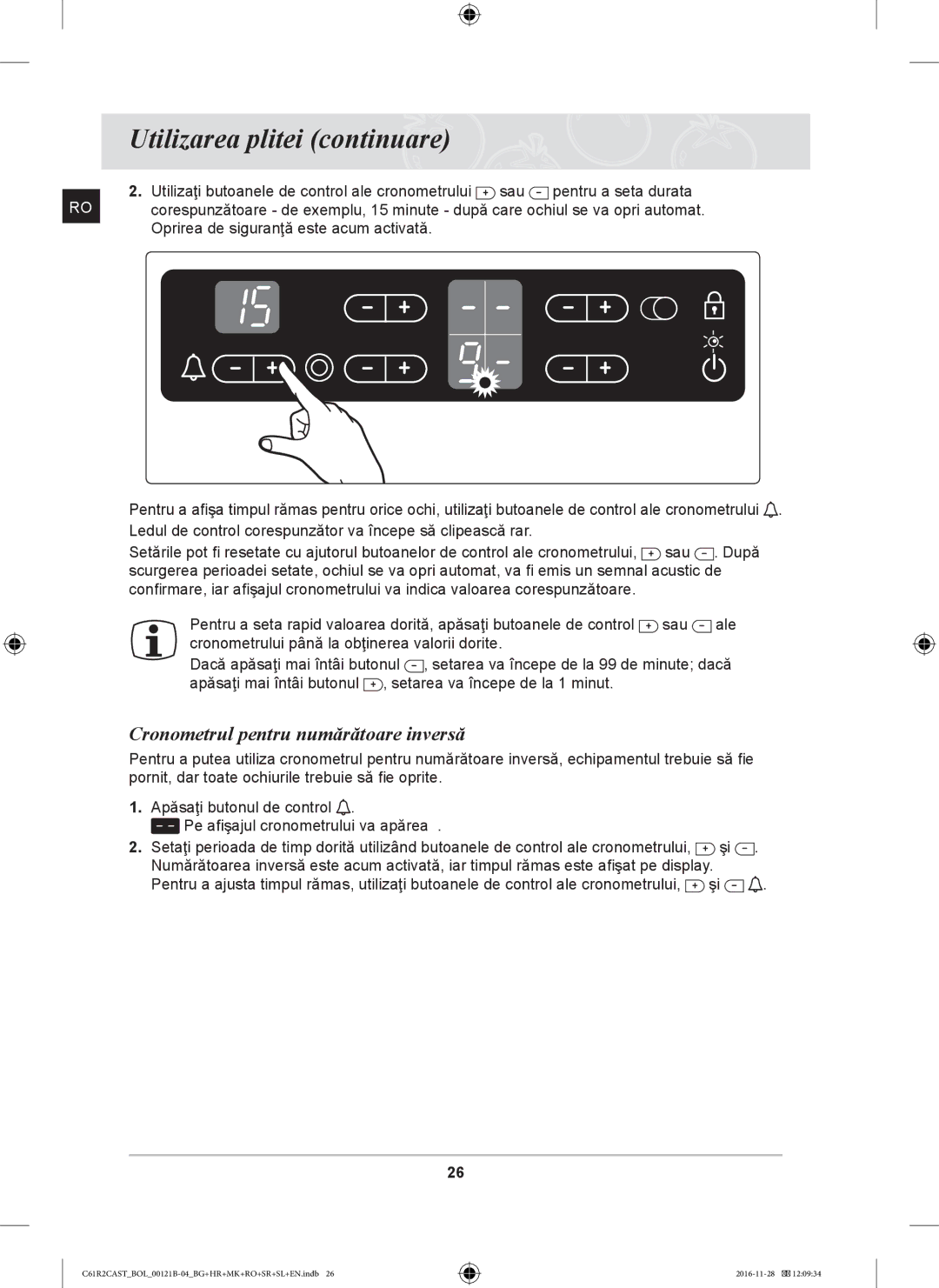 Samsung C61R2CCN/XEH, C61R2CCN/BOL, C61R2CAST/BOL manual Cronometrul pentru numărătoare inversă 