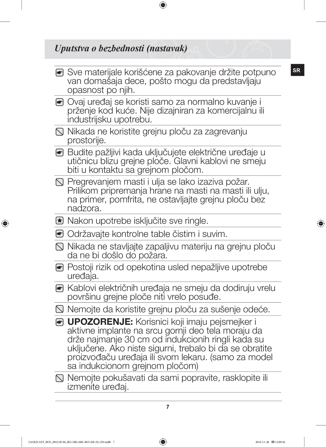 Samsung C61R2CAST/BOL, C61R2CCN/BOL, C61R2CCN/XEH manual Uputstva o bezbednosti nastavak 