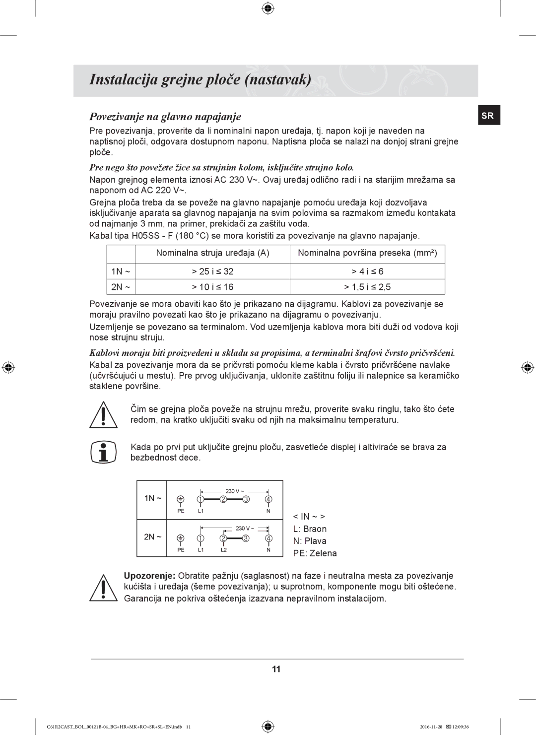 Samsung C61R2CCN/XEH, C61R2CCN/BOL, C61R2CAST/BOL manual Instalacija grejne ploče nastavak, Povezivanje na glavno napajanje 