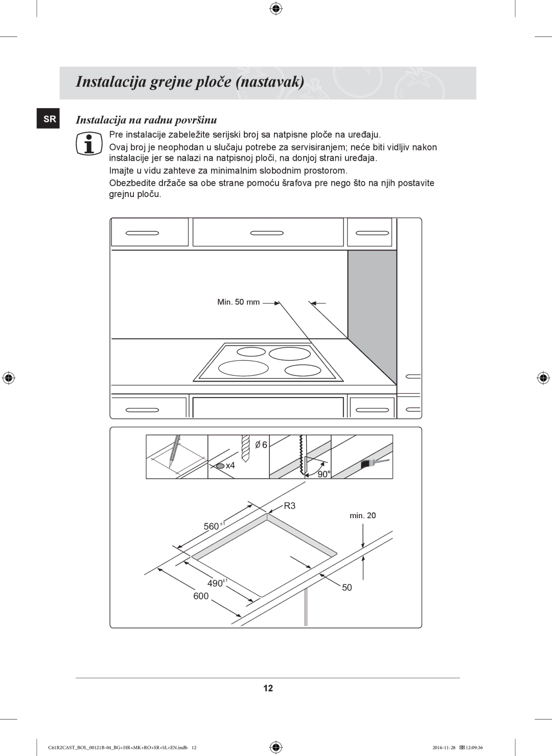 Samsung C61R2CCN/BOL, C61R2CAST/BOL, C61R2CCN/XEH manual Instalacija na radnu površinu 