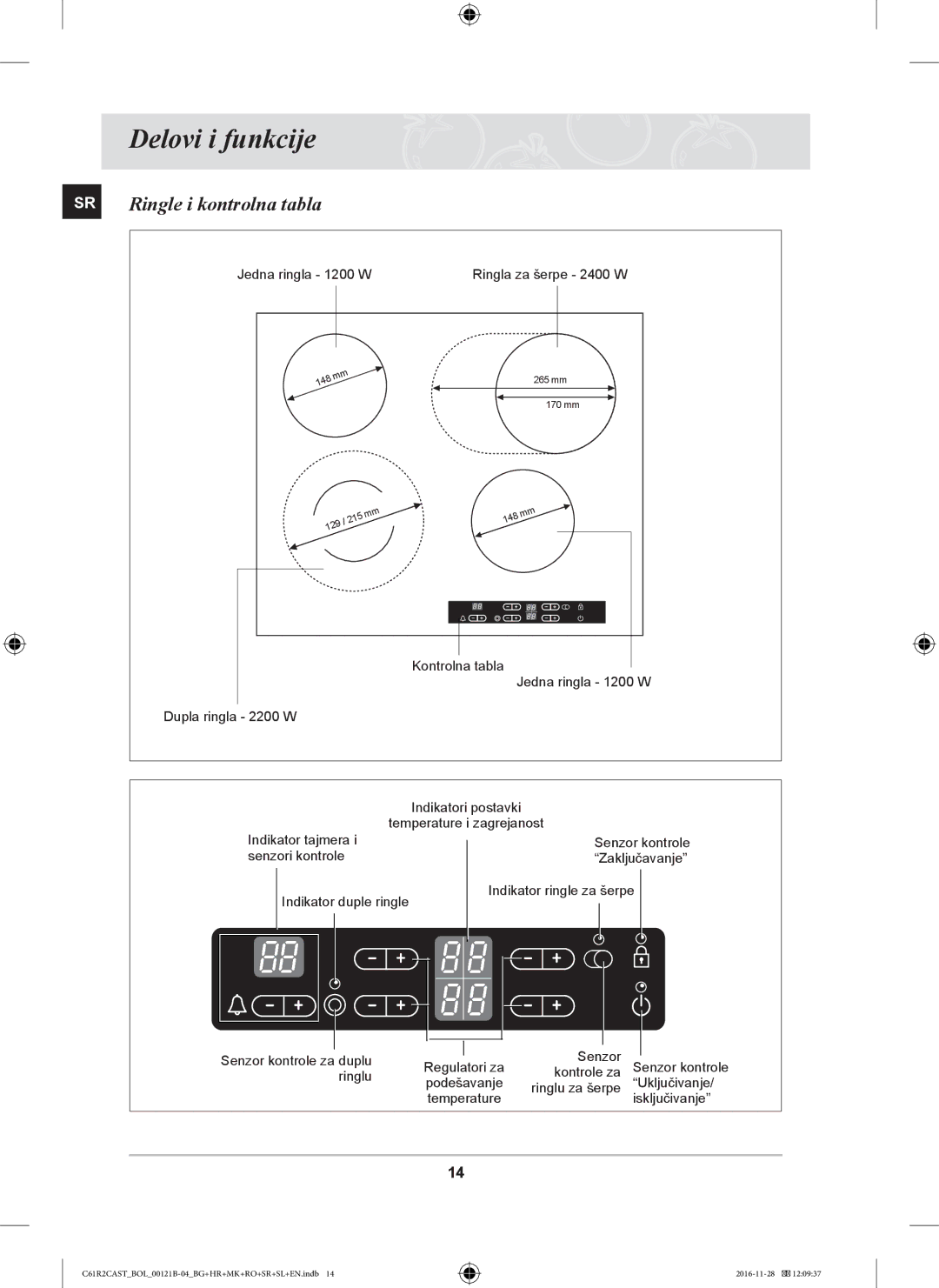 Samsung C61R2CCN/XEH, C61R2CCN/BOL, C61R2CAST/BOL manual Delovi i funkcije, Ringle i kontrolna tabla 