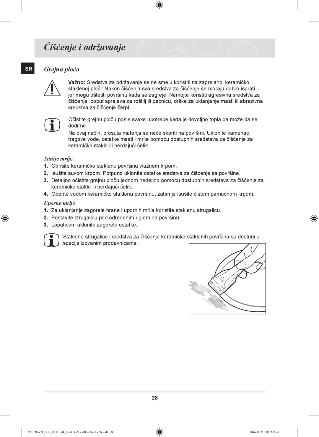 Samsung C61R2CAST/BOL, C61R2CCN/BOL, C61R2CCN/XEH manual Grejna ploča, Sitnije mrlje, Uporne mrlje 