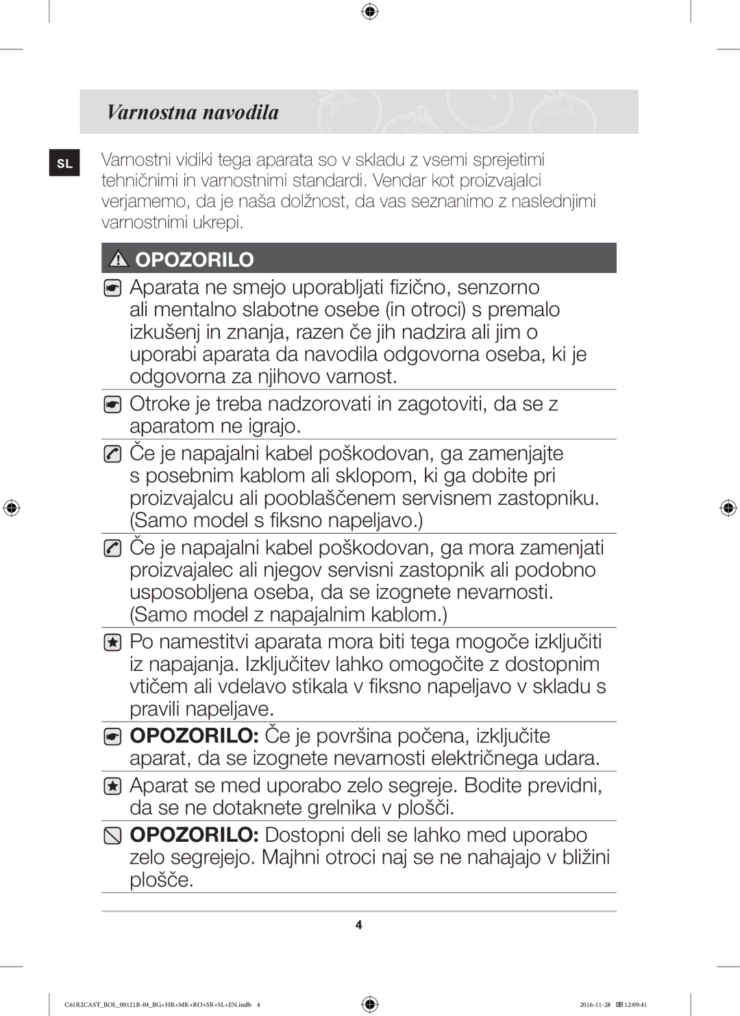 Samsung C61R2CAST/BOL, C61R2CCN/BOL, C61R2CCN/XEH manual Varnostna navodila 