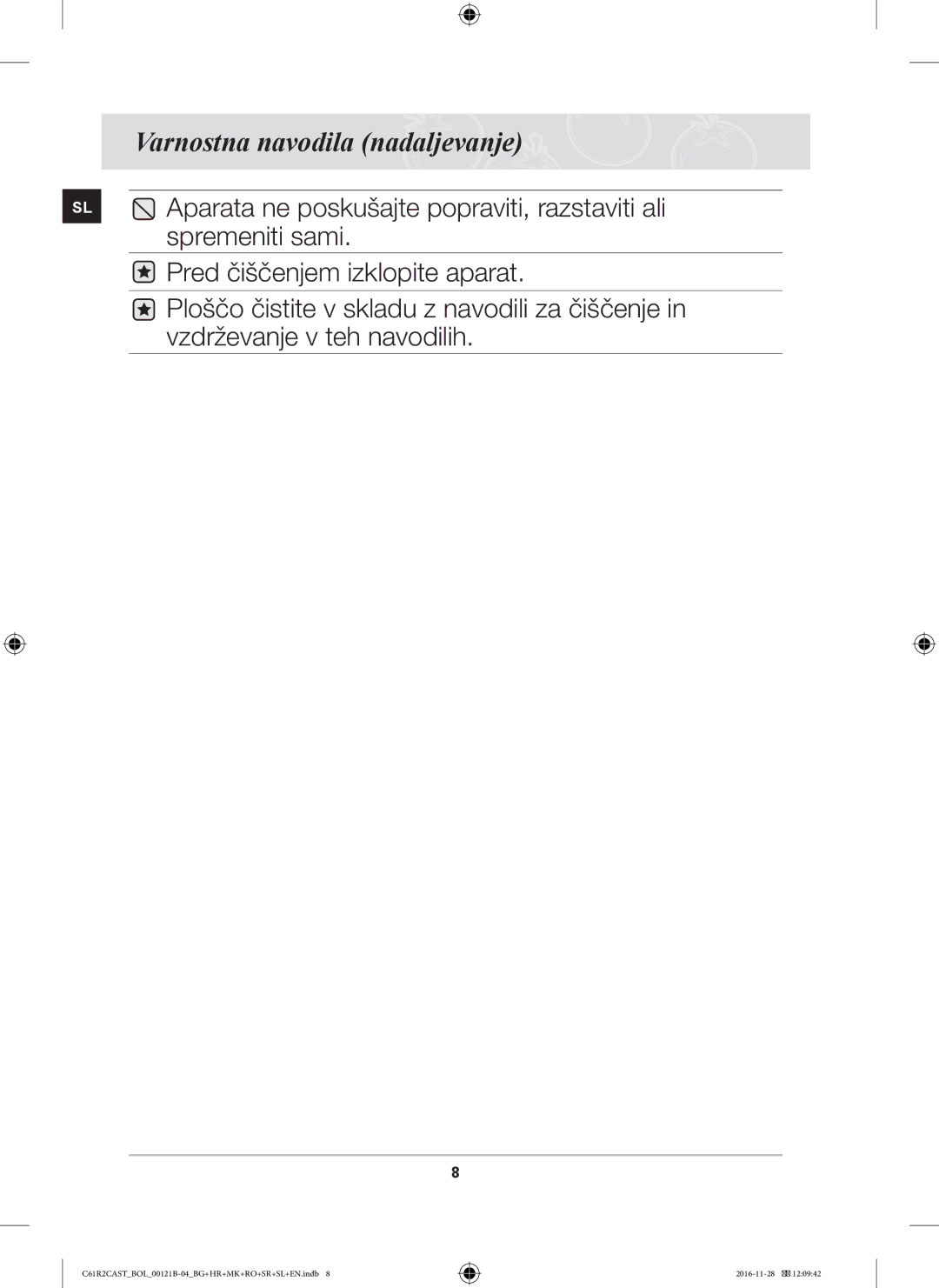 Samsung C61R2CCN/XEH, C61R2CCN/BOL, C61R2CAST/BOL manual Varnostna navodila nadaljevanje 