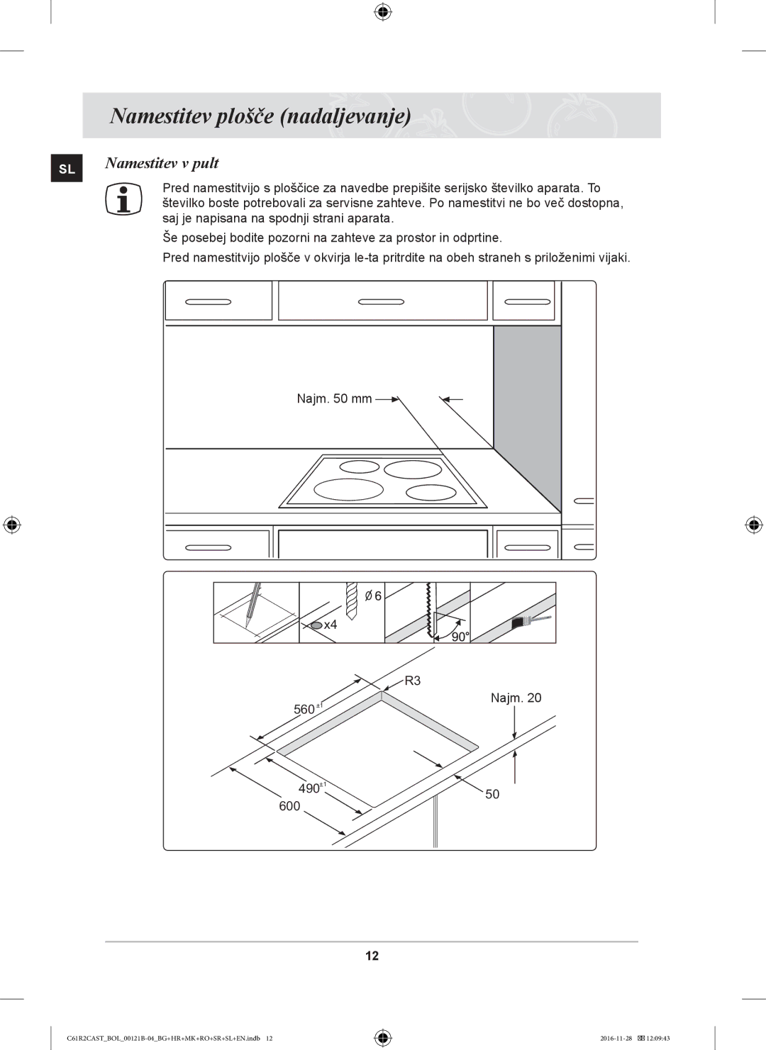 Samsung C61R2CCN/BOL, C61R2CAST/BOL, C61R2CCN/XEH manual Namestitev v pult 