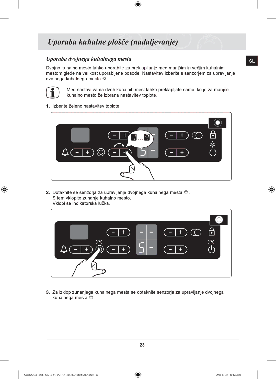 Samsung C61R2CCN/XEH, C61R2CCN/BOL, C61R2CAST/BOL manual Uporaba dvojnega kuhalnega mesta 