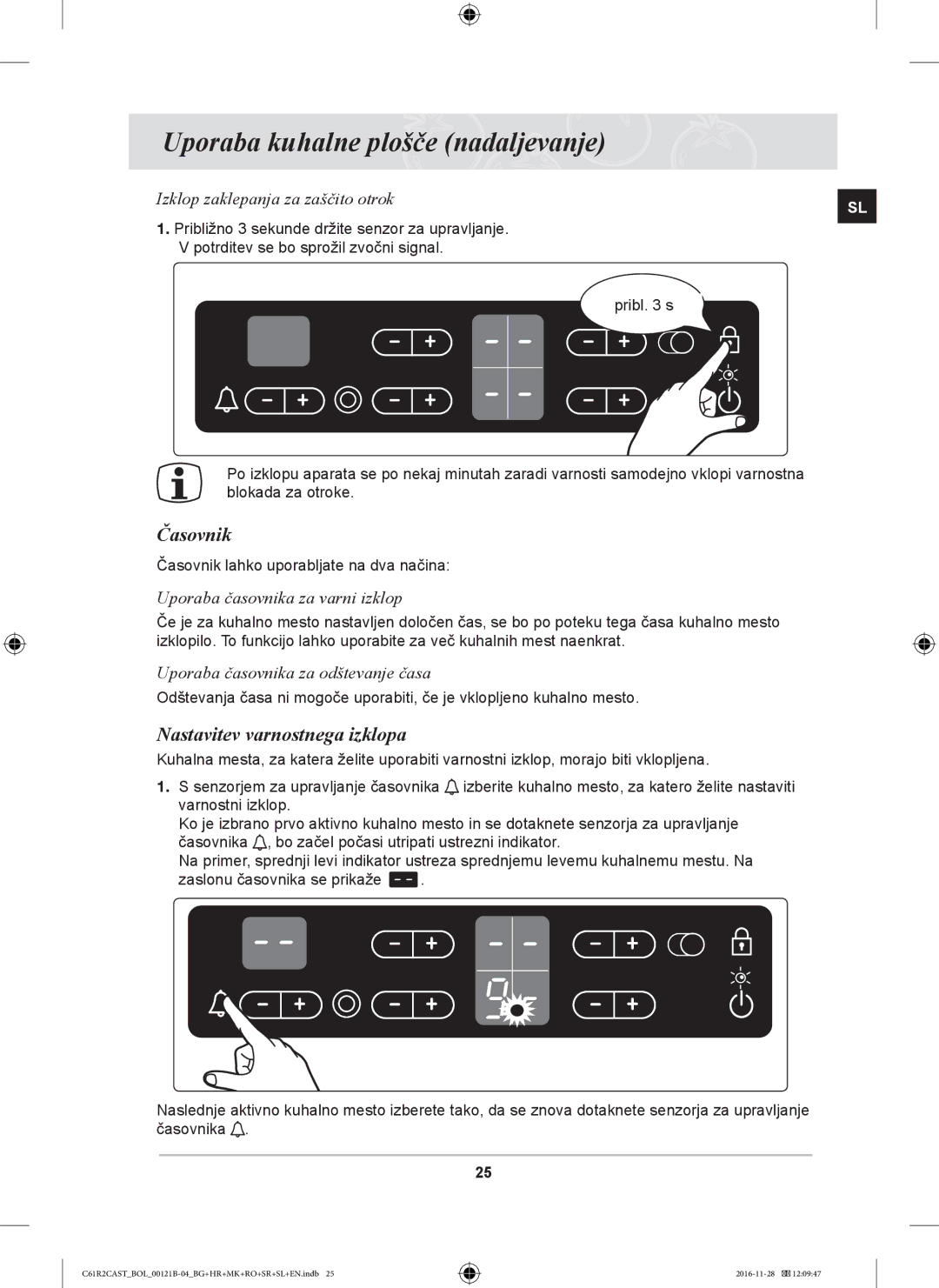 Samsung C61R2CAST/BOL, C61R2CCN/BOL manual Časovnik, Nastavitev varnostnega izklopa, Uporaba časovnika za varni izklop 