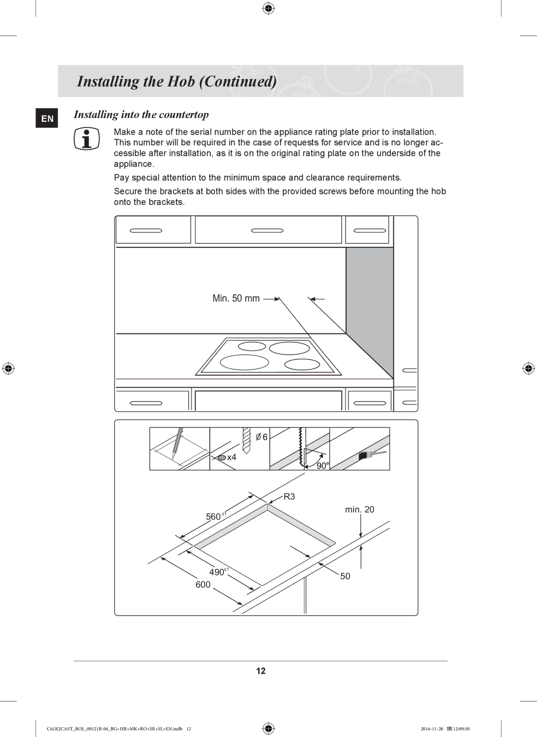 Samsung C61R2CCN/BOL, C61R2CAST/BOL, C61R2CCN/XEH manual Installing into the countertop 