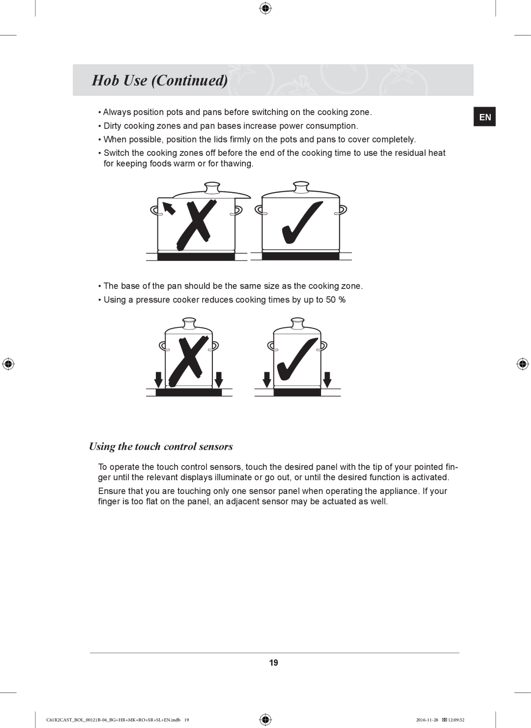 Samsung C61R2CAST/BOL, C61R2CCN/BOL, C61R2CCN/XEH manual Using the touch control sensors 