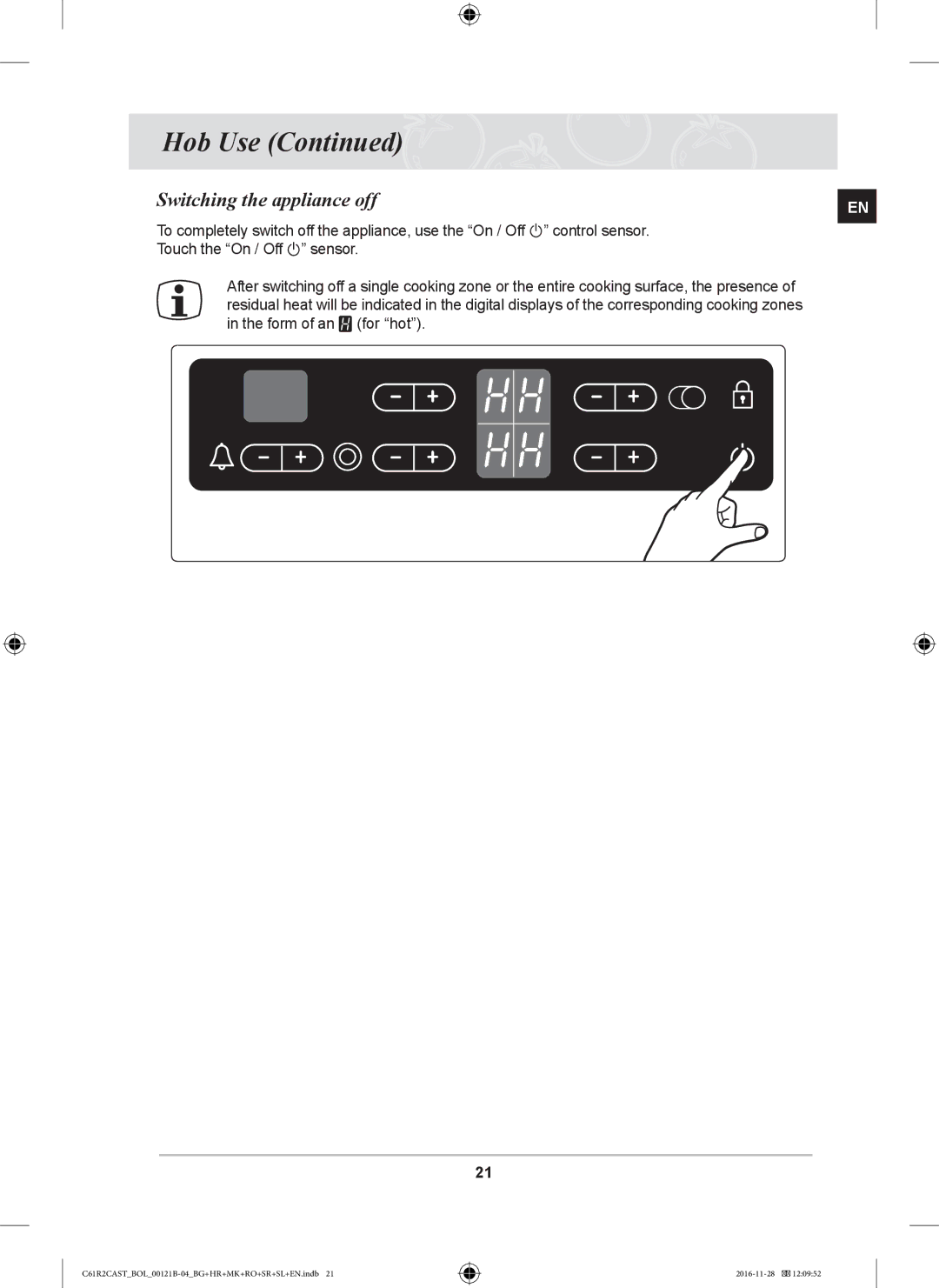 Samsung C61R2CCN/BOL, C61R2CAST/BOL, C61R2CCN/XEH manual Switching the appliance off 