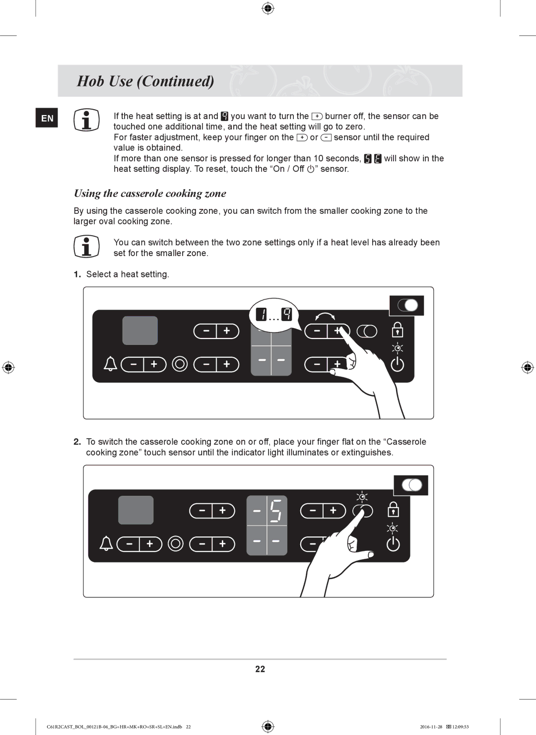 Samsung C61R2CAST/BOL, C61R2CCN/BOL, C61R2CCN/XEH manual Using the casserole cooking zone 