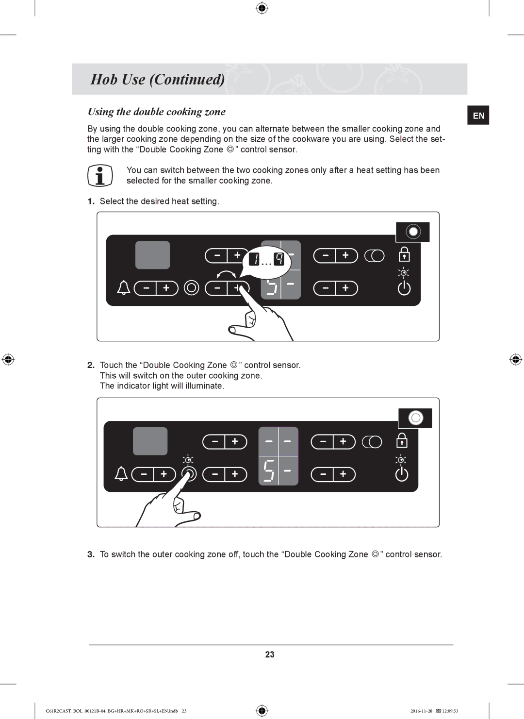 Samsung C61R2CCN/XEH, C61R2CCN/BOL, C61R2CAST/BOL manual Using the double cooking zone 