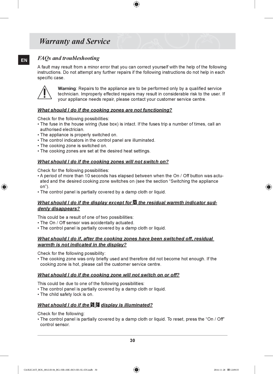 Samsung C61R2CCN/BOL, C61R2CAST/BOL, C61R2CCN/XEH manual Warranty and Service, FAQs and troubleshooting 