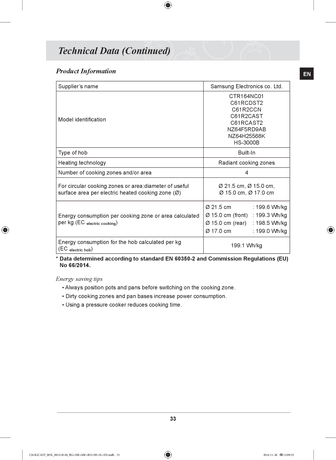 Samsung C61R2CCN/BOL, C61R2CAST/BOL, C61R2CCN/XEH manual Product Information, Energy saving tips 