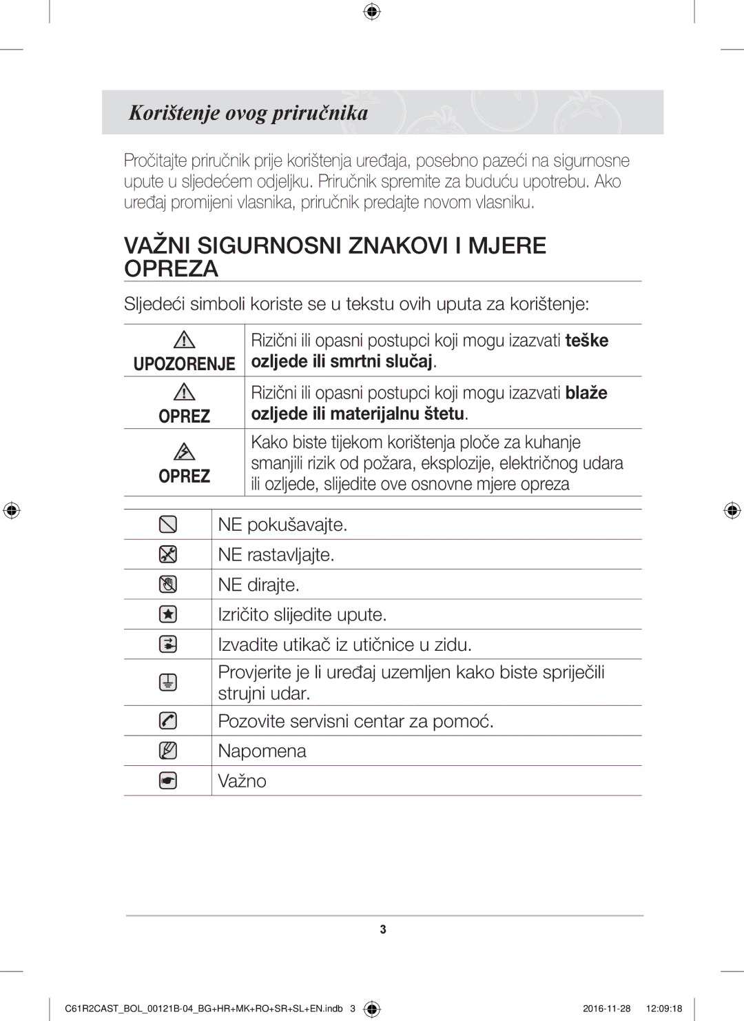 Samsung C61R2CCN/BOL, C61R2CAST/BOL, C61R2CCN/XEH manual Važni Sigurnosni Znakovi I Mjere Opreza, Korištenje ovog priručnika 