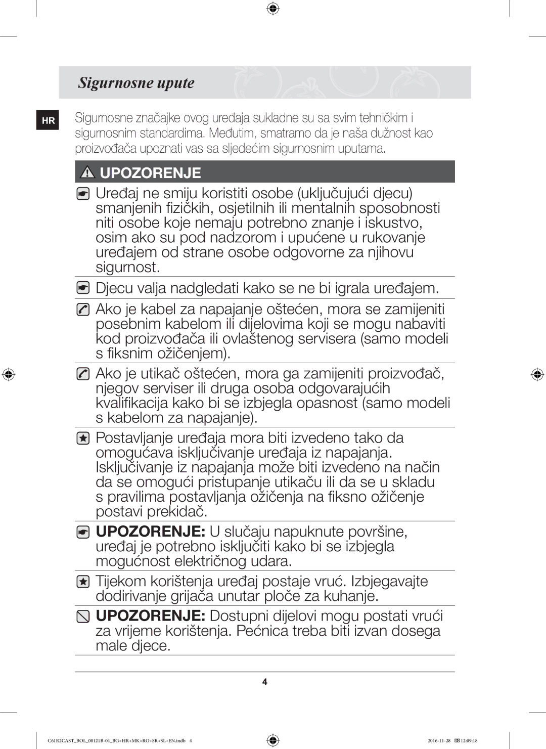 Samsung C61R2CAST/BOL, C61R2CCN/BOL, C61R2CCN/XEH manual Sigurnosne upute 