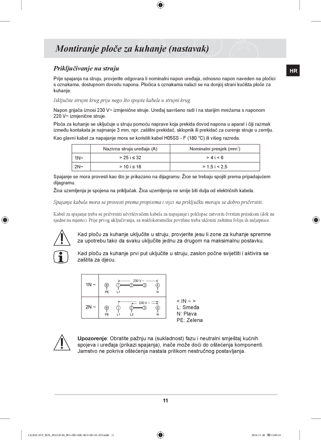 Samsung C61R2CCN/XEH, C61R2CCN/BOL, C61R2CAST/BOL manual Montiranje ploče za kuhanje nastavak, Priključivanje na struju 