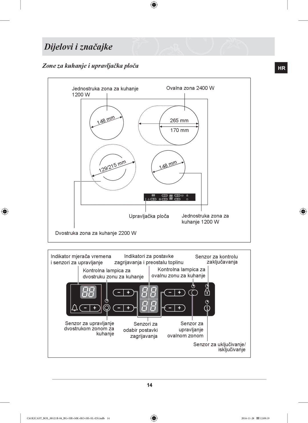 Samsung C61R2CCN/XEH, C61R2CCN/BOL, C61R2CAST/BOL manual Dijelovi i značajke, Zone za kuhanje i upravljačka ploča 