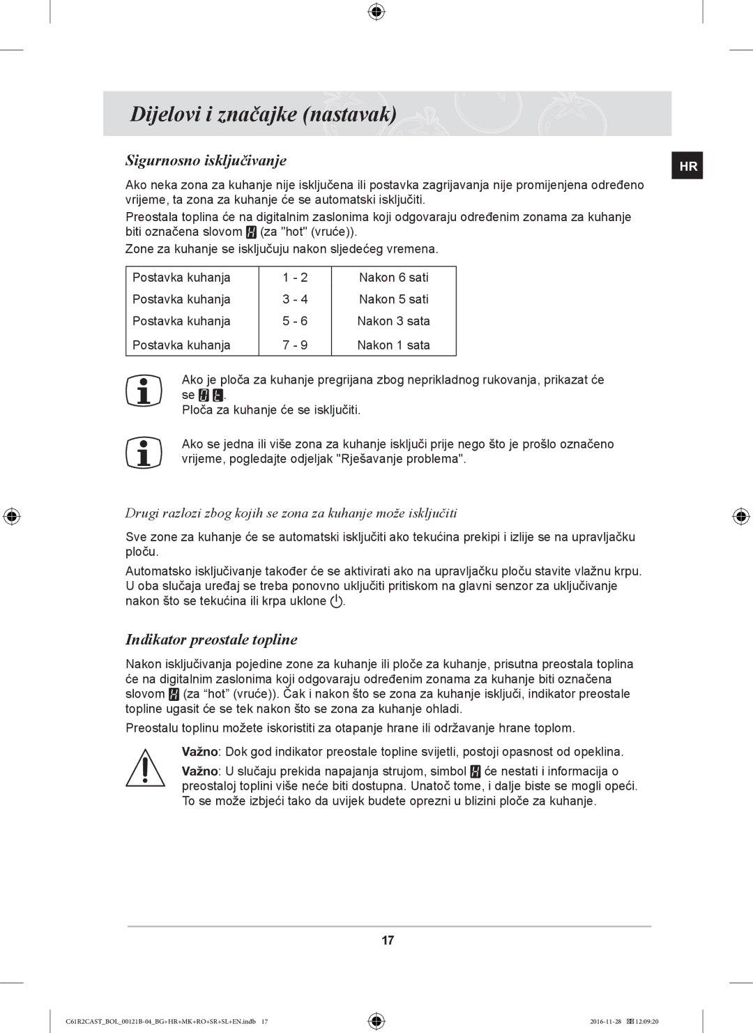 Samsung C61R2CCN/XEH, C61R2CCN/BOL, C61R2CAST/BOL manual Sigurnosno isključivanje, Indikator preostale topline 