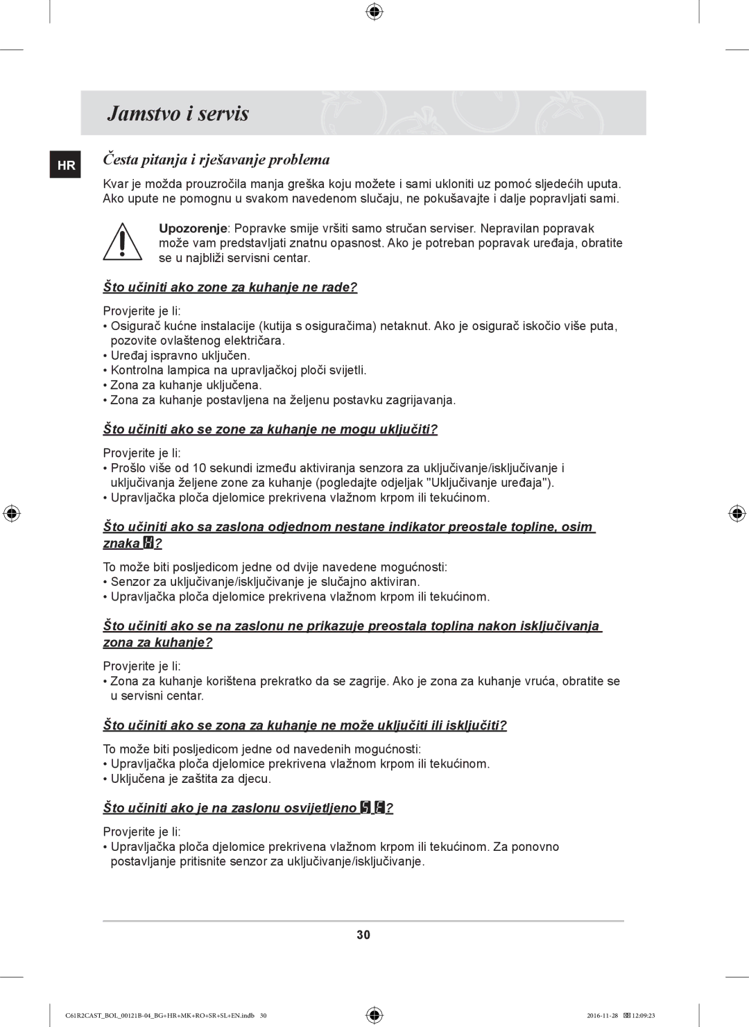 Samsung C61R2CCN/BOL, C61R2CAST/BOL, C61R2CCN/XEH manual Jamstvo i servis, Česta pitanja i rješavanje problema 