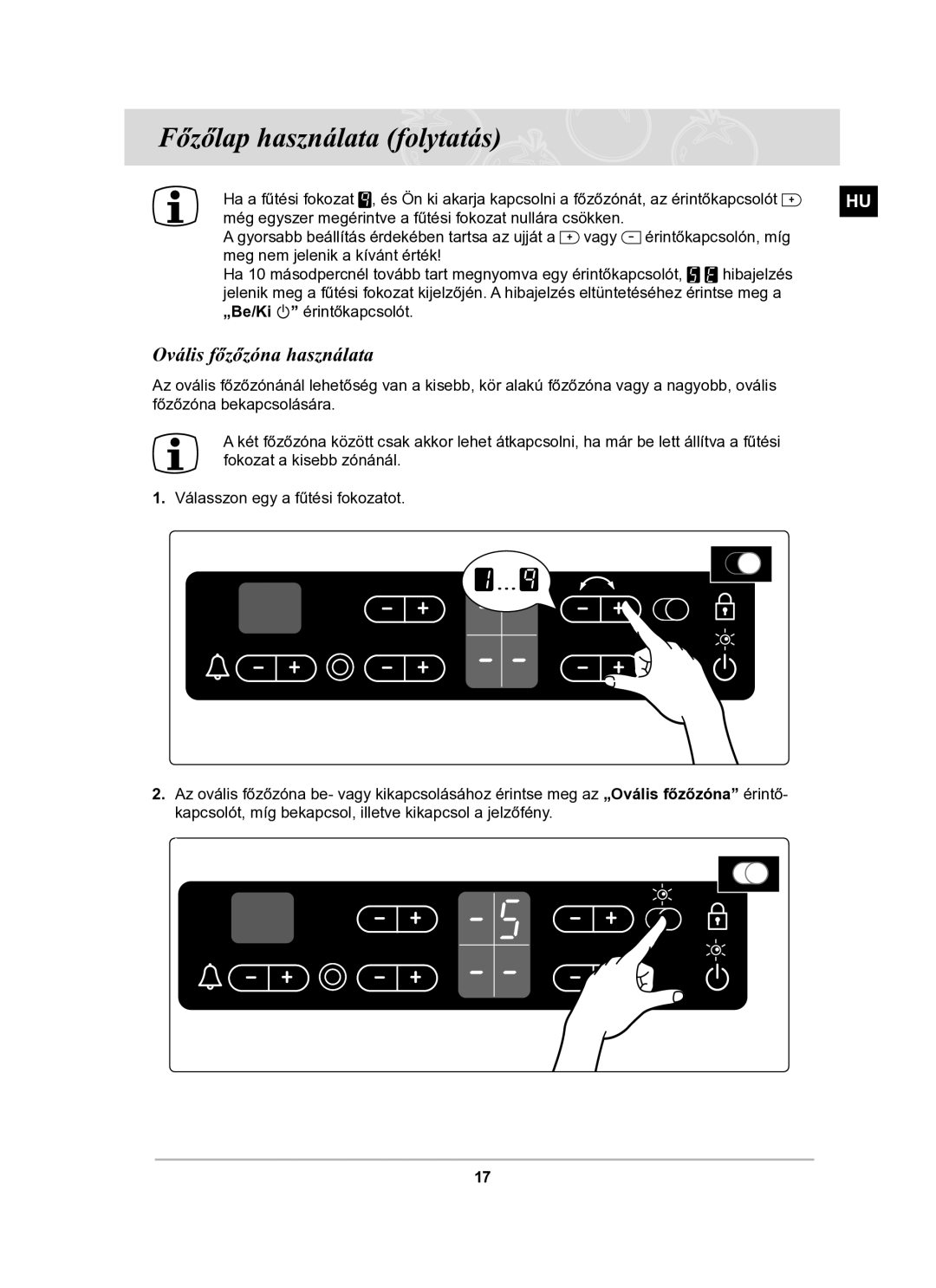 Samsung C61R2CCNP/XEH manual Ovális főzőzóna használata 