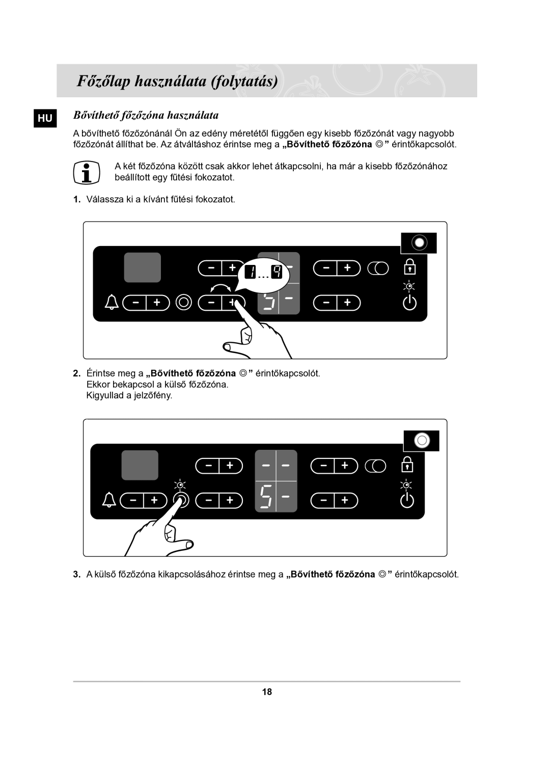 Samsung C61R2CCNP/XEH manual Bővíthető főzőzóna használata 