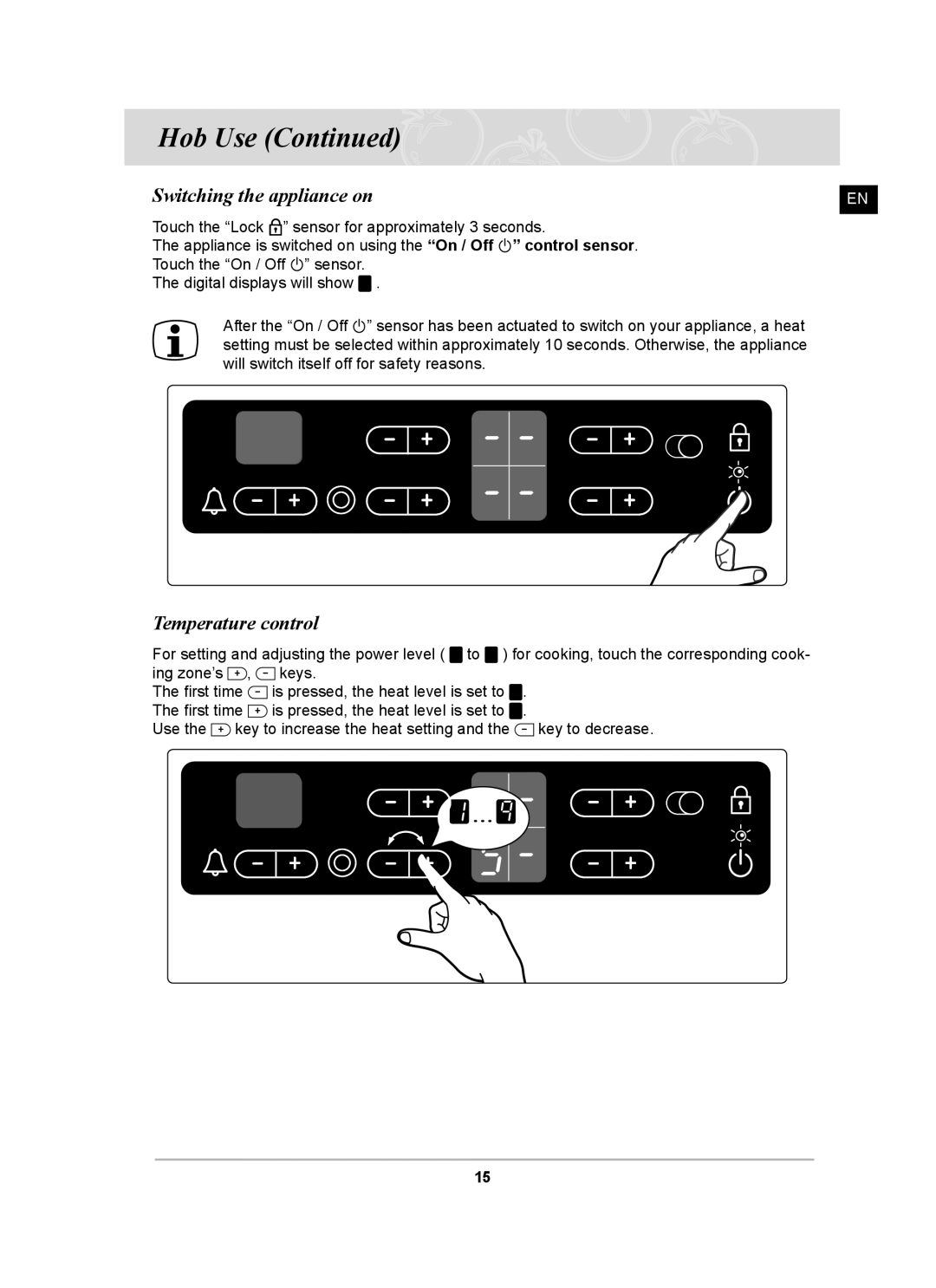 Samsung C61R2CCNP/XEH manual Switching the appliance on, Temperature control 