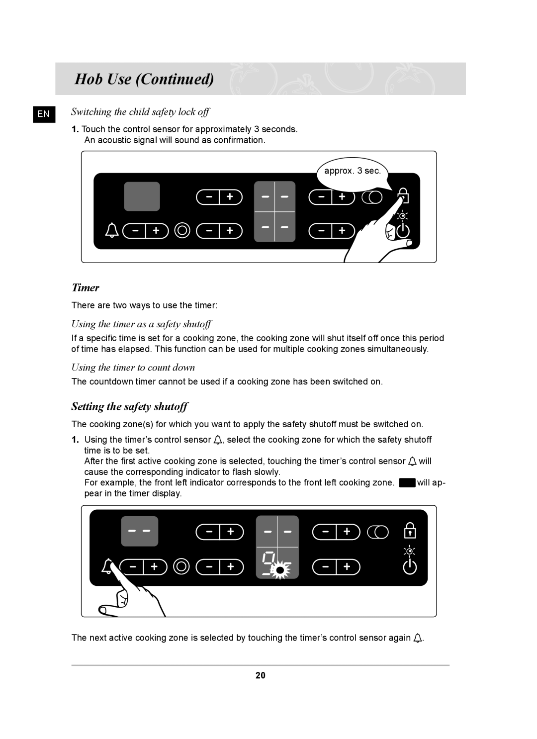 Samsung C61R2CCNP/XEH manual Timer, Setting the safety shutoff, Using the timer as a safety shutoff 