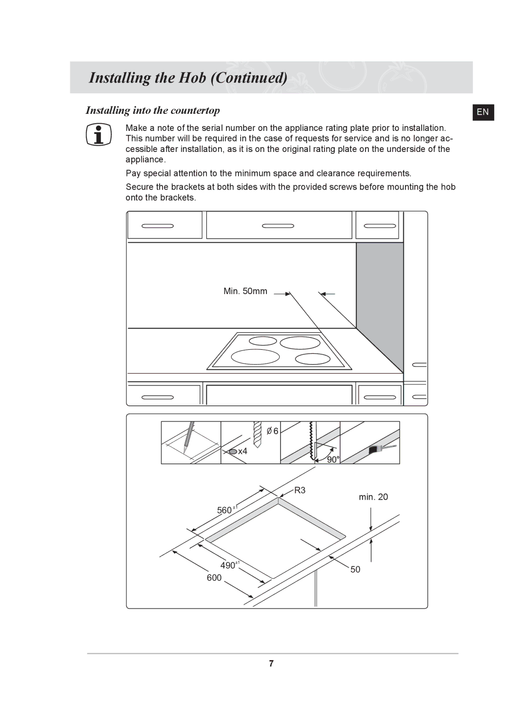 Samsung C61R2CCNP/XEH manual Installing into the countertop 