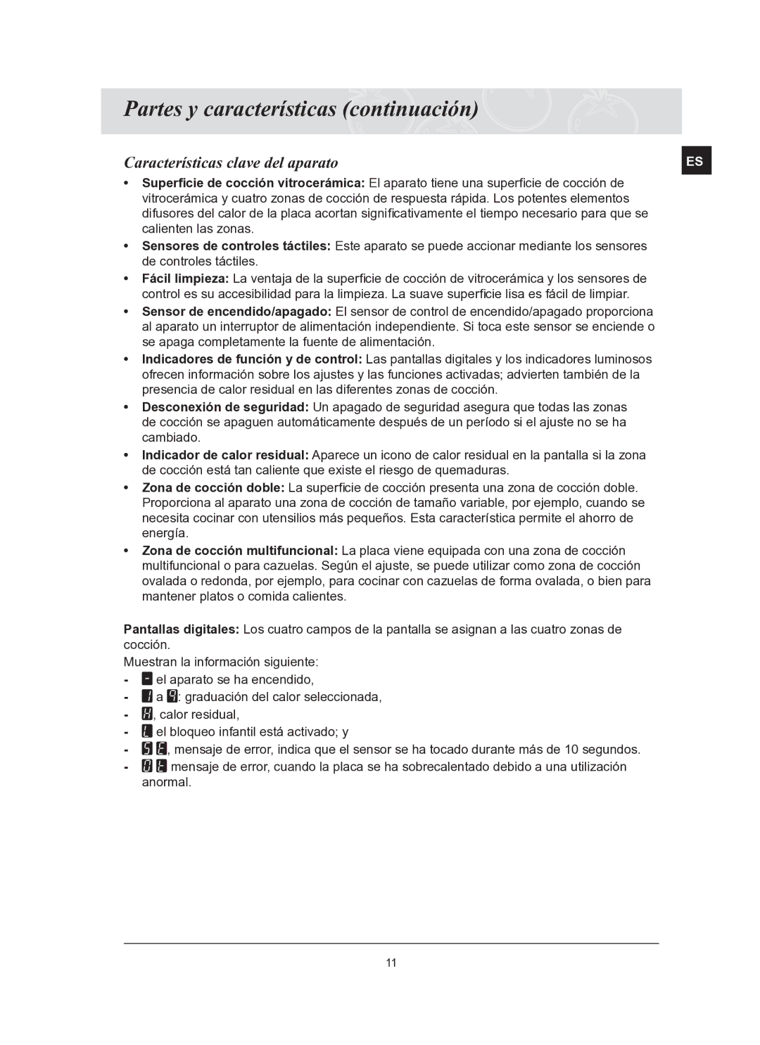 Samsung C61R2CCN/XEC manual Características clave del aparato 