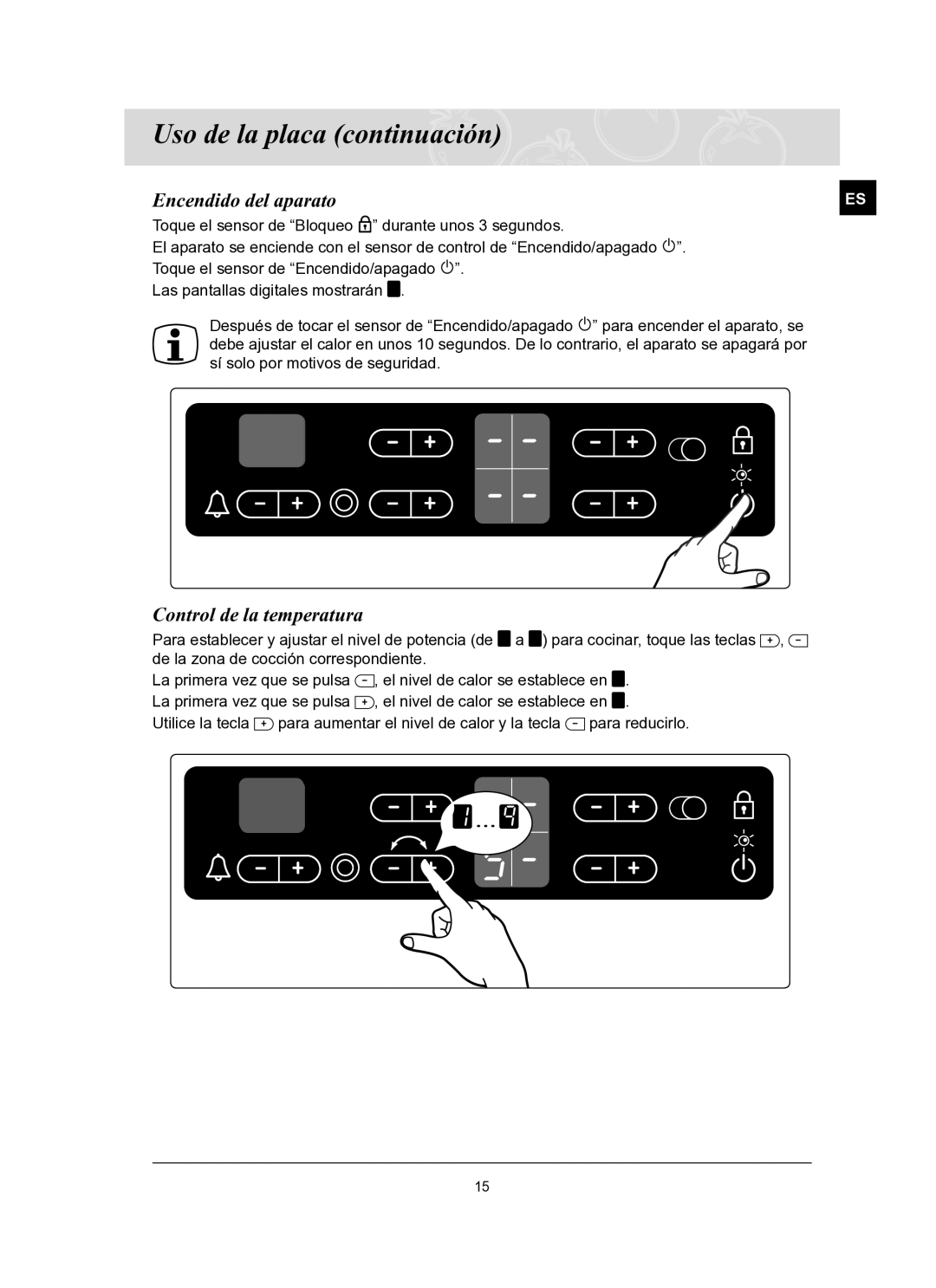 Samsung C61R2CCN/XEC manual Encendido del aparato, Control de la temperatura 