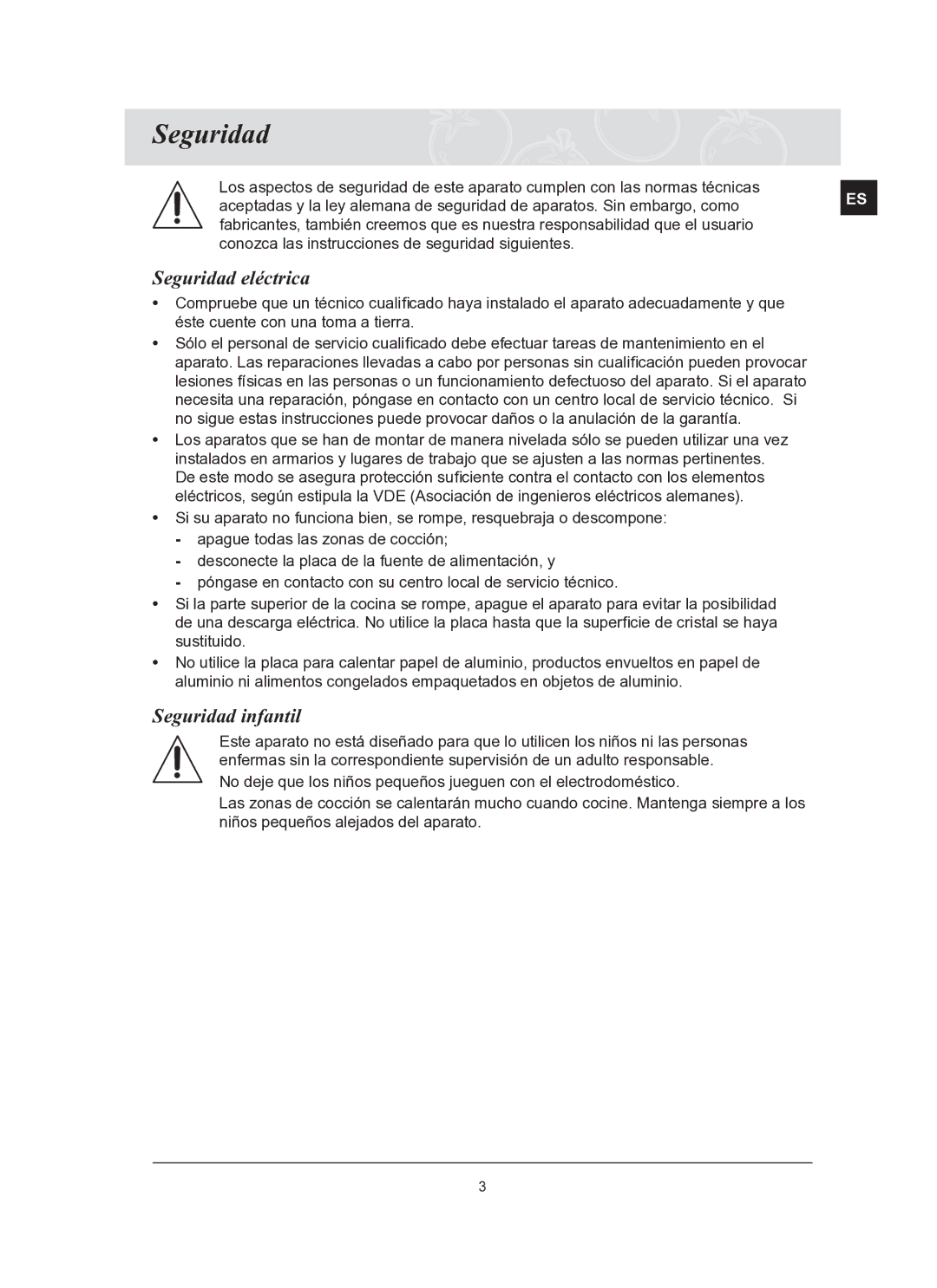 Samsung C61R2CCN/XEC manual Seguridad eléctrica, Seguridad infantil 