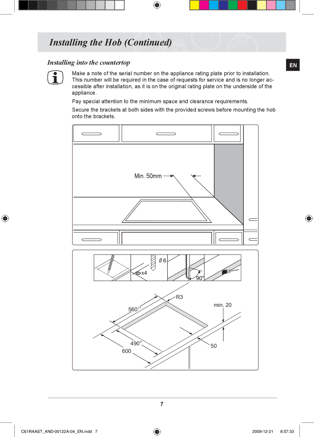 Samsung C61RAAST/AND manual Installing into the countertop 