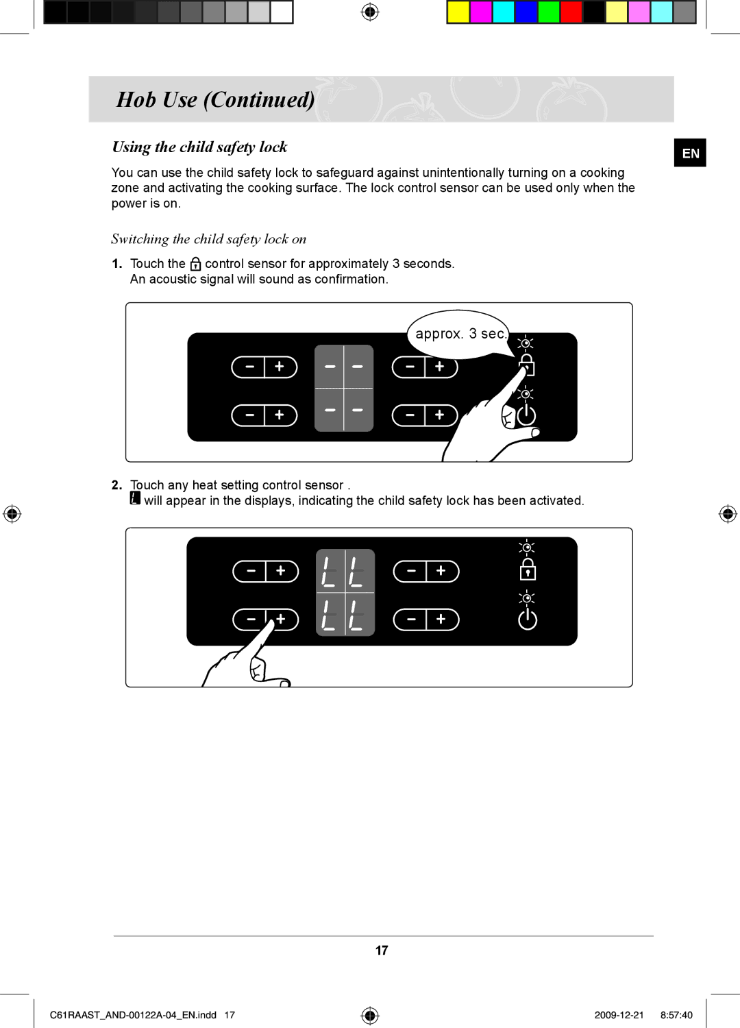 Samsung C61RAAST/AND manual Using the child safety lock, Switching the child safety lock on 