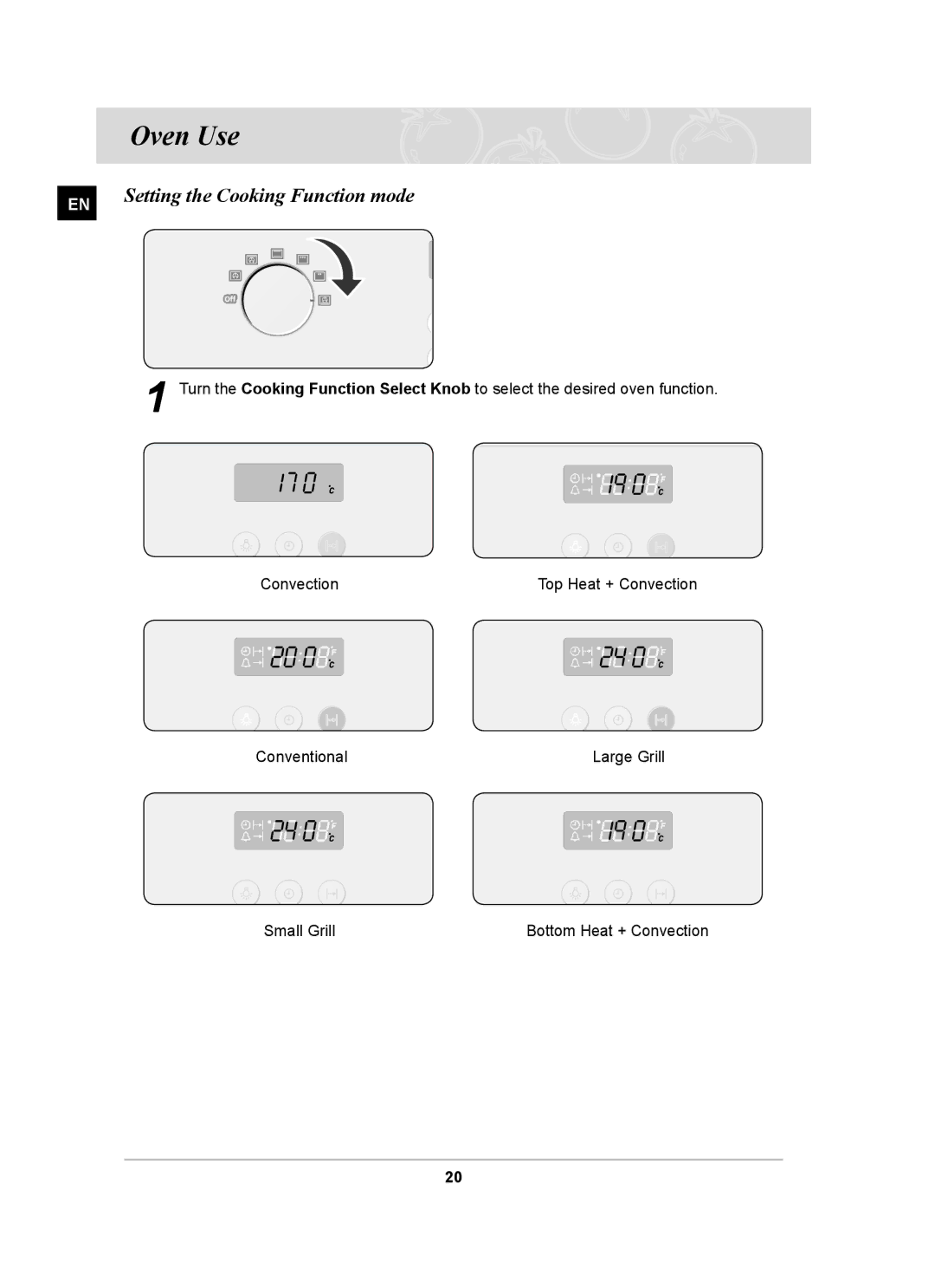 Samsung C61RAAST/BOL manual Oven Use, Setting the Cooking Function mode 