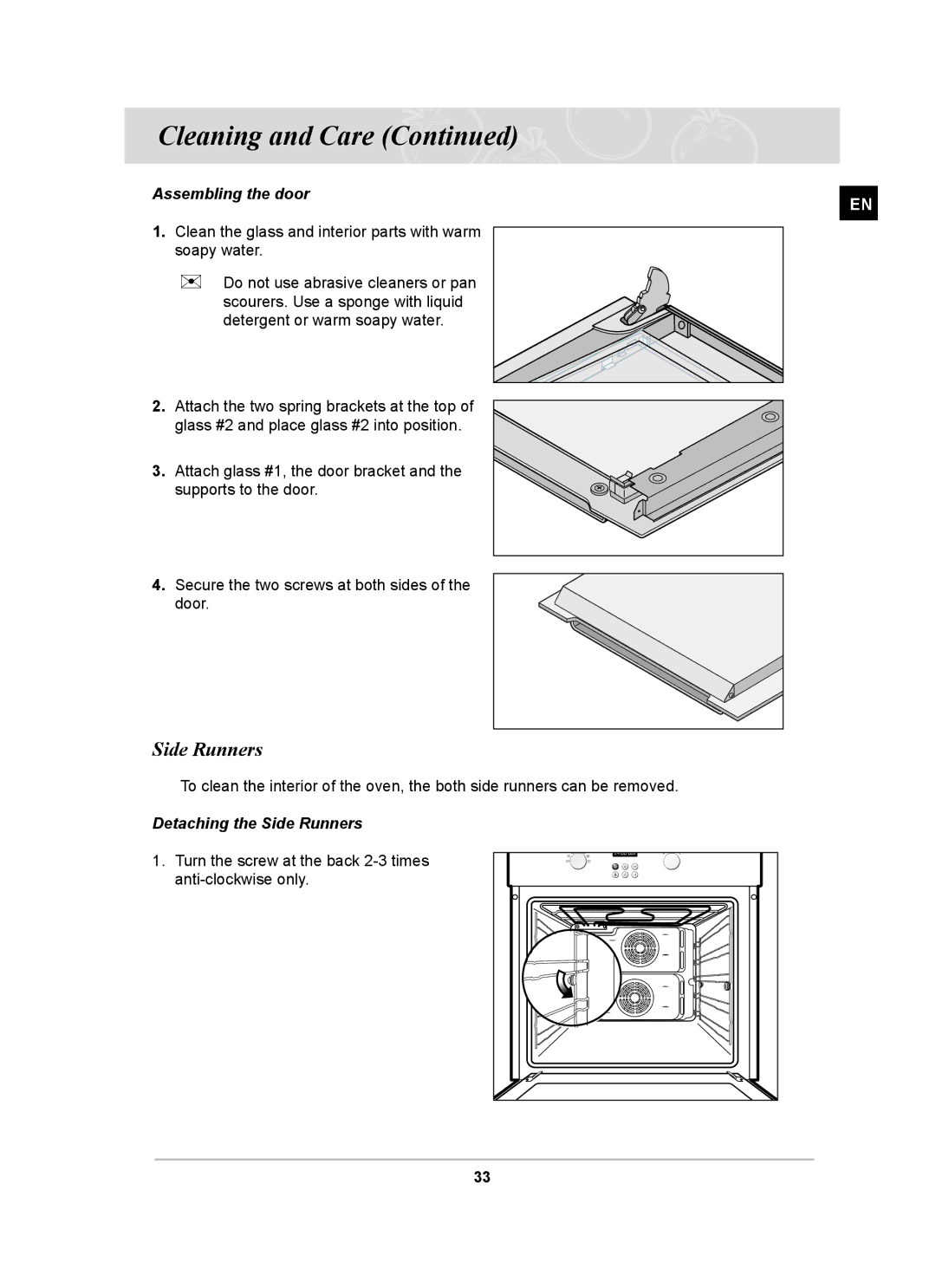 Samsung C61RAAST/BOL manual Assembling the door, Detaching the Side Runners 