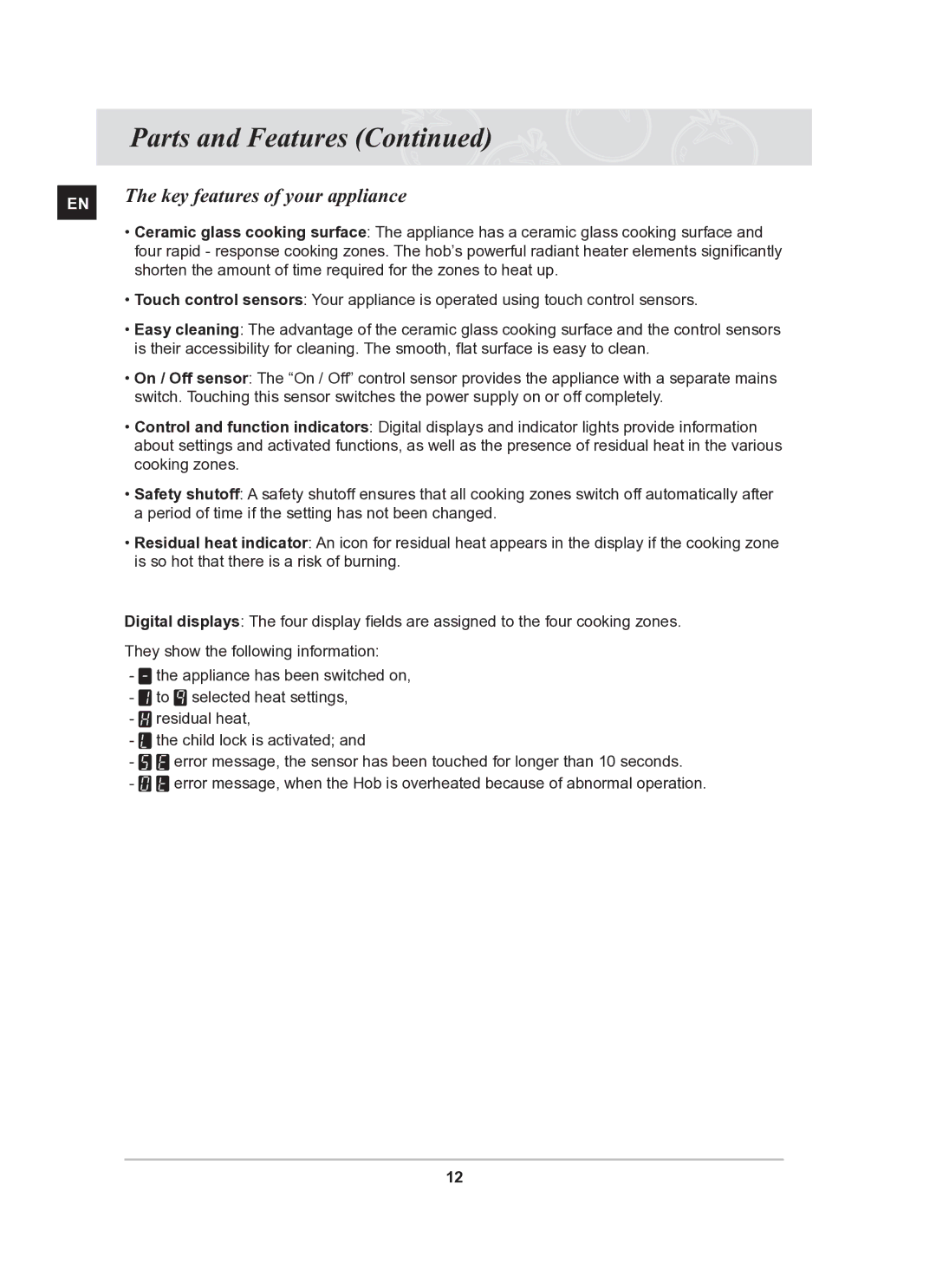 Samsung C61RAAST/SLI manual Key features of your appliance, Cooking zones 