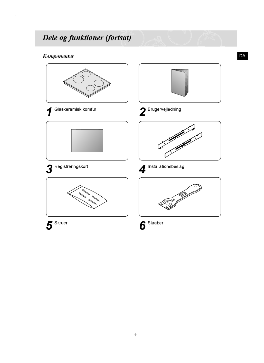 Samsung C61RAAST/XEE manual Dele og funktioner fortsat, Komponenter 