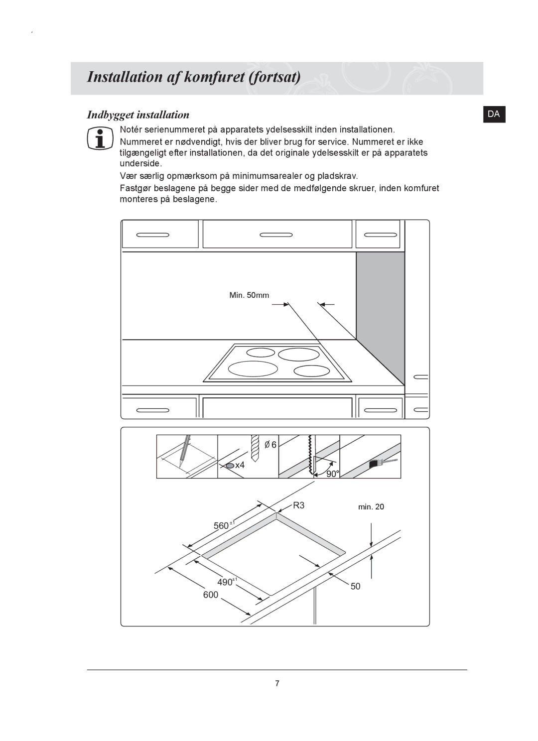 Samsung C61RAAST/XEE manual Indbygget installation 