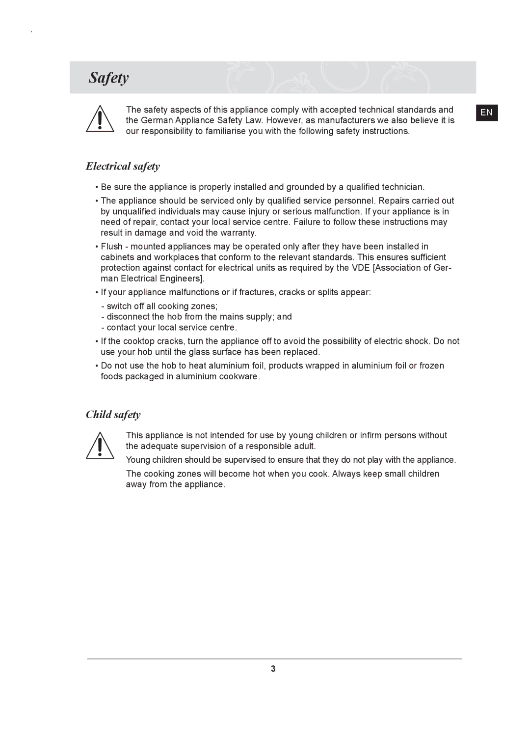 Samsung C61RAAST/XEE manual Safety, Electrical safety, Child safety 