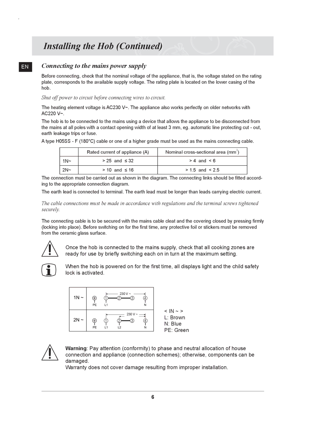 Samsung C61RAAST/XEE manual EN Connecting to the mains power supply 