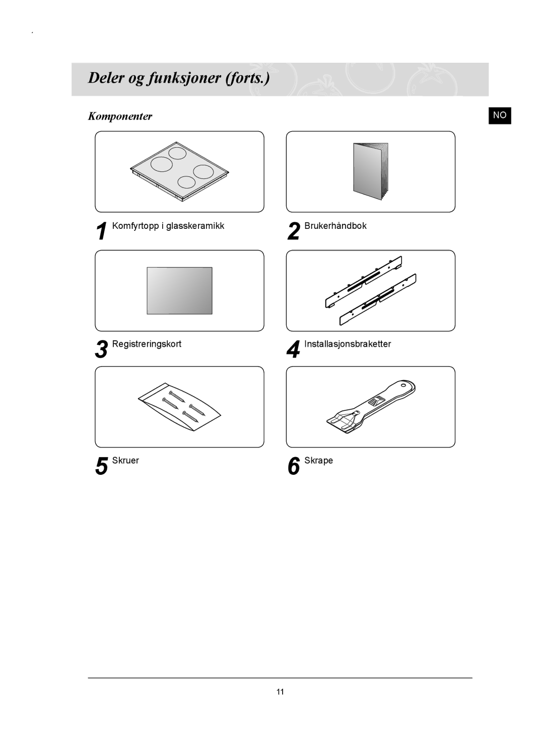 Samsung C61RAAST/XEE manual Deler og funksjoner forts, Komponenter 